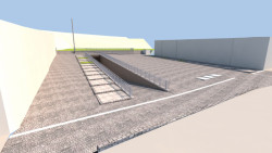 Vizualizace z jihozápadu (Přiložené vizualizace jsou vytvořeny pouze přiřazením textur konstrukčnímu 3D modelu, který byl použit pro vytyčování stavby, a jednoduchým renderováním. Nejedná se o architektonické vizualizace.)