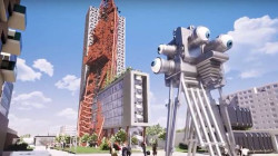 Mrakodrap s vrakem lodi podle Obersteina popírá urbanistické vyznění sídliště. S jeho výstavbou nesouhlasil.