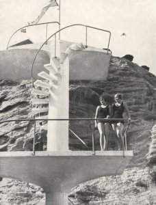 Bazén pod Barrandovem v roce 1932 s věží od Václava Kolátora