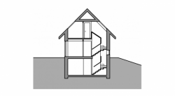 stempel & tesar architekti, Rodinný dvojdům v Českém ráji, řez příčný – foto