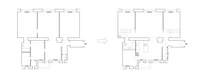 Byt P, TOITO architekti, půdorys před a po