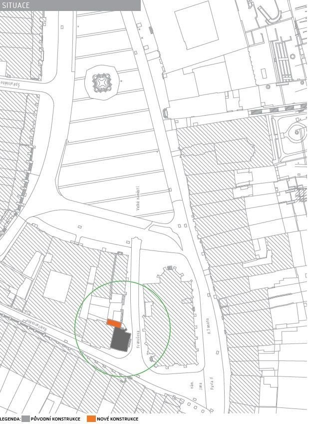 architekti chmelík & partneři, dostavba pokladny a rekonstrukce Bílé věže v Hradci Králové, situace, výkres