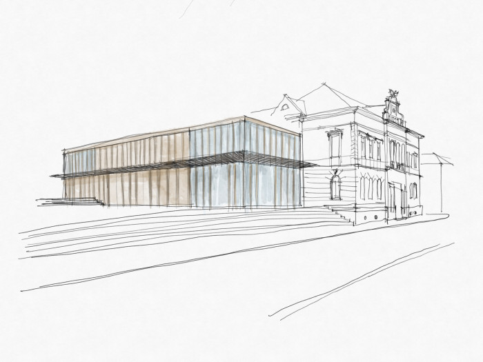 Revitalizace areálu Sokolovny v Rokycanech, Rusina Frei architekti / Martin Rusina, Martin Frei, Gabriela Sládečková, skica