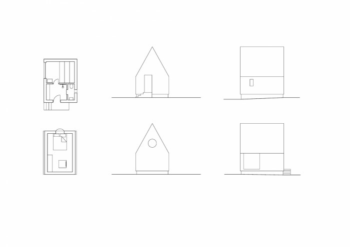 Chata pod Bukovou, Mjölk architekti, půdorys a pohledy sauna