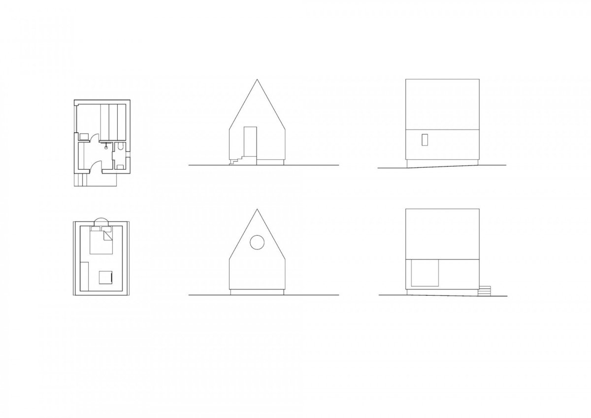 Chata pod Bukovou, Mjölk architekti, půdorys a pohledy sauna