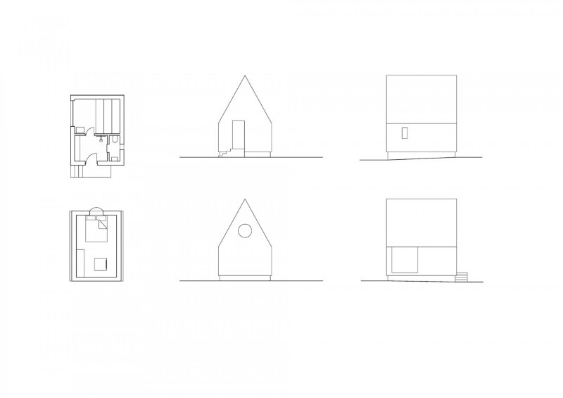 Chata pod Bukovou, Mjölk architekti, půdorys a pohledy sauna