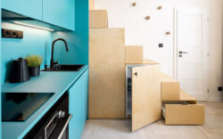 Garsonka "U Výstaviště" v Praze-Holešovicích, DesignPro: I tak se v něm ale posadíte na gauč, uvaříte v kuchyni a vyspíte se na dvoulůžkové posteli