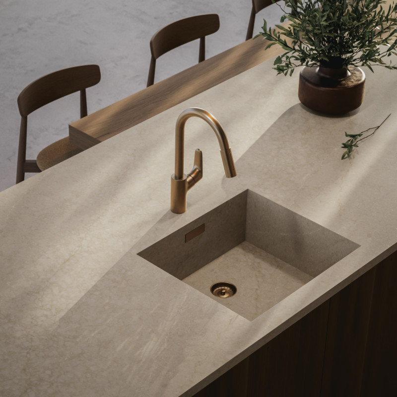 Tvrzený kámen v designu Emperador Beige od královehradecké firmy Technistone