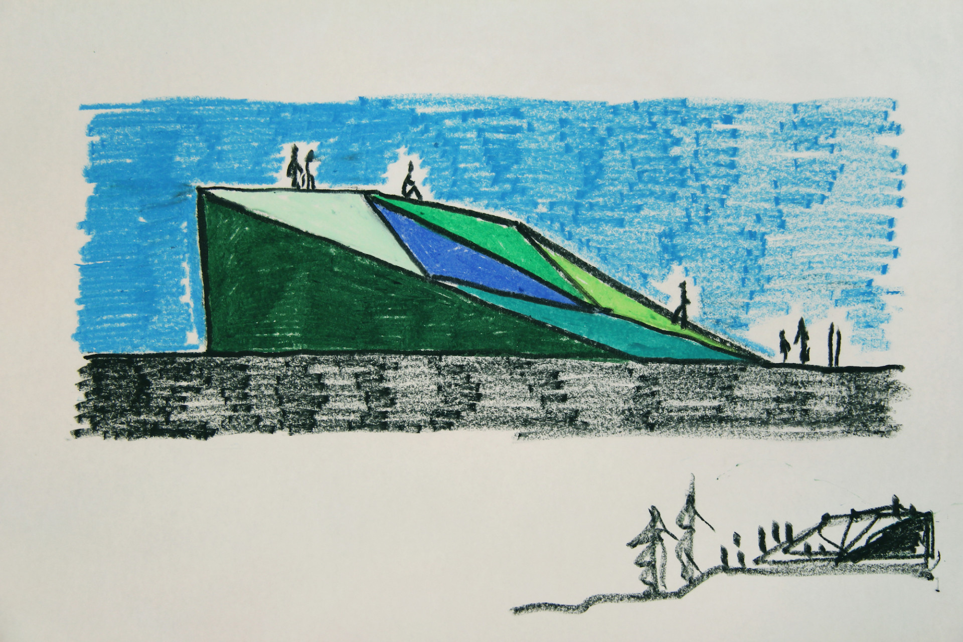 Krkonošské centrum environmentálního vzdělávání (KCEV), kresba, Petr Hájek architekti.