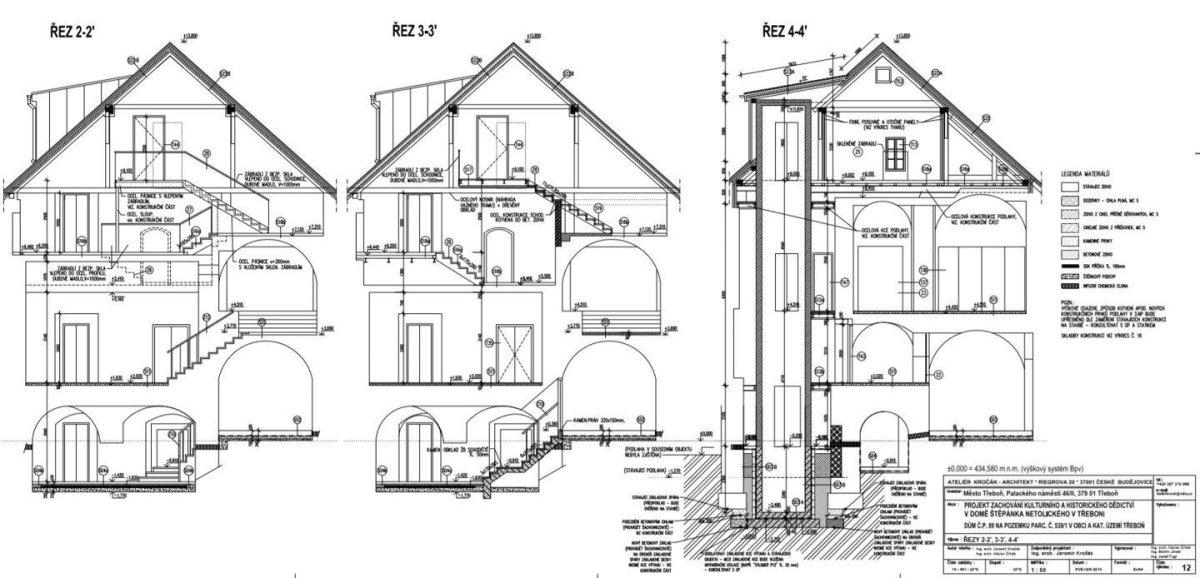 Rekonstrukce domu Štěpánka Netolického v Třeboni, řezy, Ateliér Kročák - Architekt