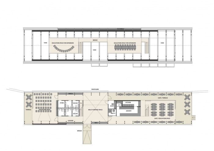 Návštěvnické a vzdělávací centrum Acle Bridge, půdorysy, FAM Architekti, Feilden+Mawson