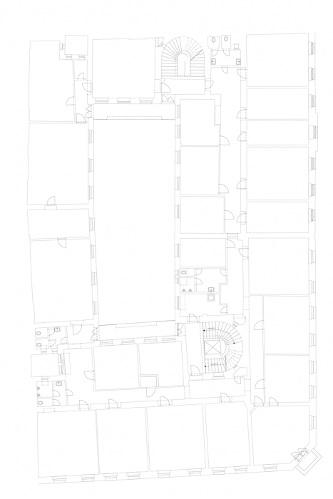 DAM architekti, kancelářská budova Jindřišská 16, půdorys typického podlaží, původní stav – foto