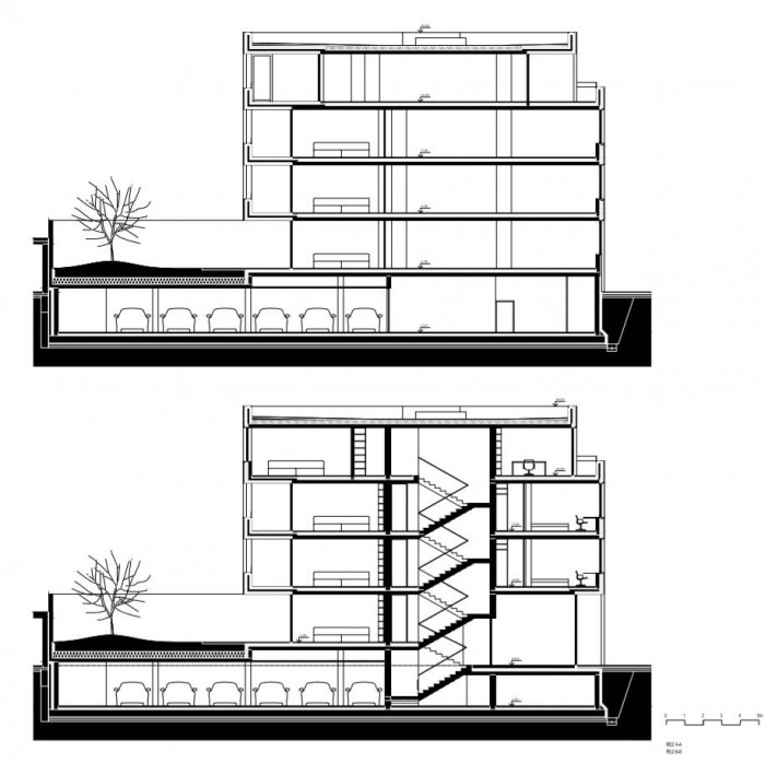 Bytový dům Kvítková, řez, Chládek architekti
