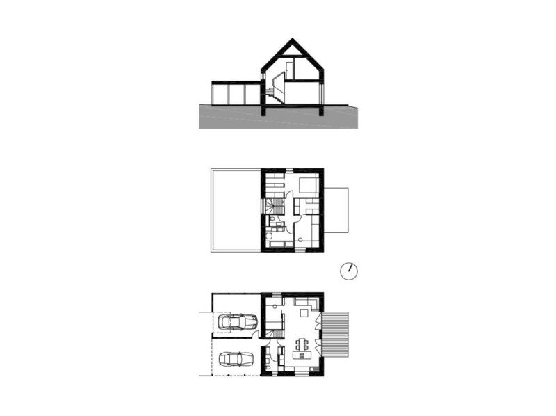 Dům pod Ještědem, řez a půdorysy, Stempel & Tesar architekti