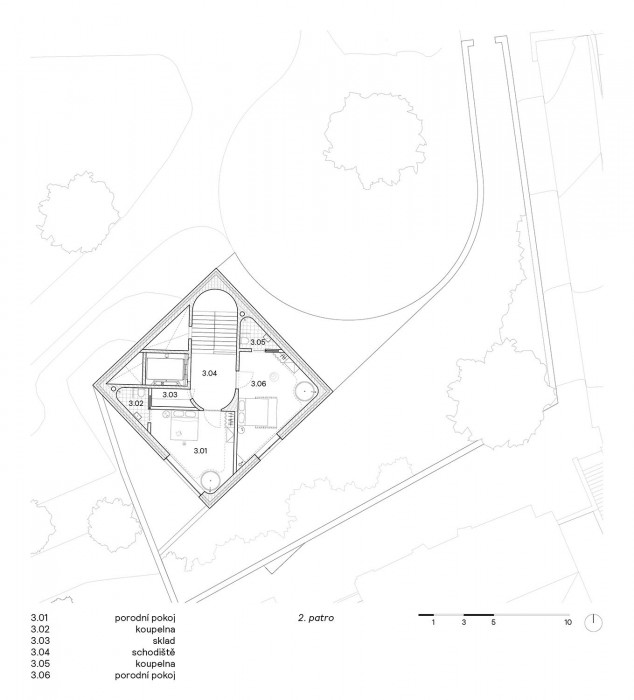 Porodní dům na Letné, půdorys 2. patro