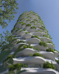 Dominantu lokality tvoří centrálně umístěná rozvlněná věž vysoká 80 metrů s 25 podlažími.