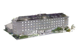 Pro budovu domova mládeže zpracují studenti ve druhém týdnu BIM Akademie dokumentaci stávajícího stavu zaměřenou pomocí 3D skenování. (na obrázku mračno bodů)