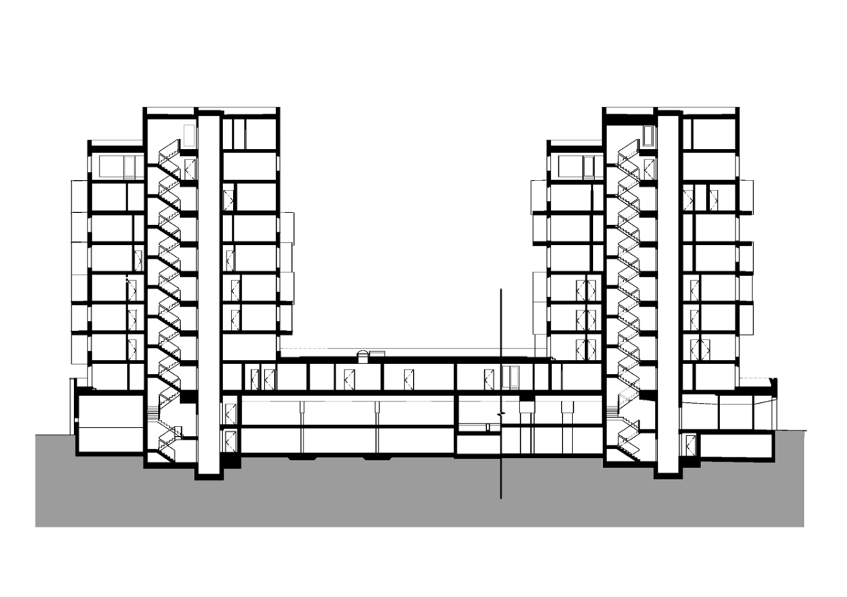 Architekti Šebo Lichý & Drahan Petrovič, Polyfunkčný objekt Nový Háj, řez - foto