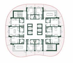 Návrh studentského bydlení v Holešovicích, půdorys, Simona Horáková.