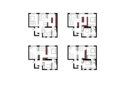 Varianty půdorysu (Byt Mariánska v Bratislavě, NOIZ architekti)