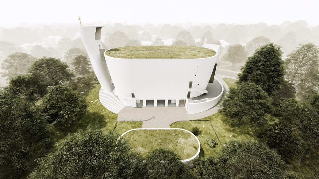 Návrh připravovaného kostela v Neratovicích, Fránek Architects, 2019.