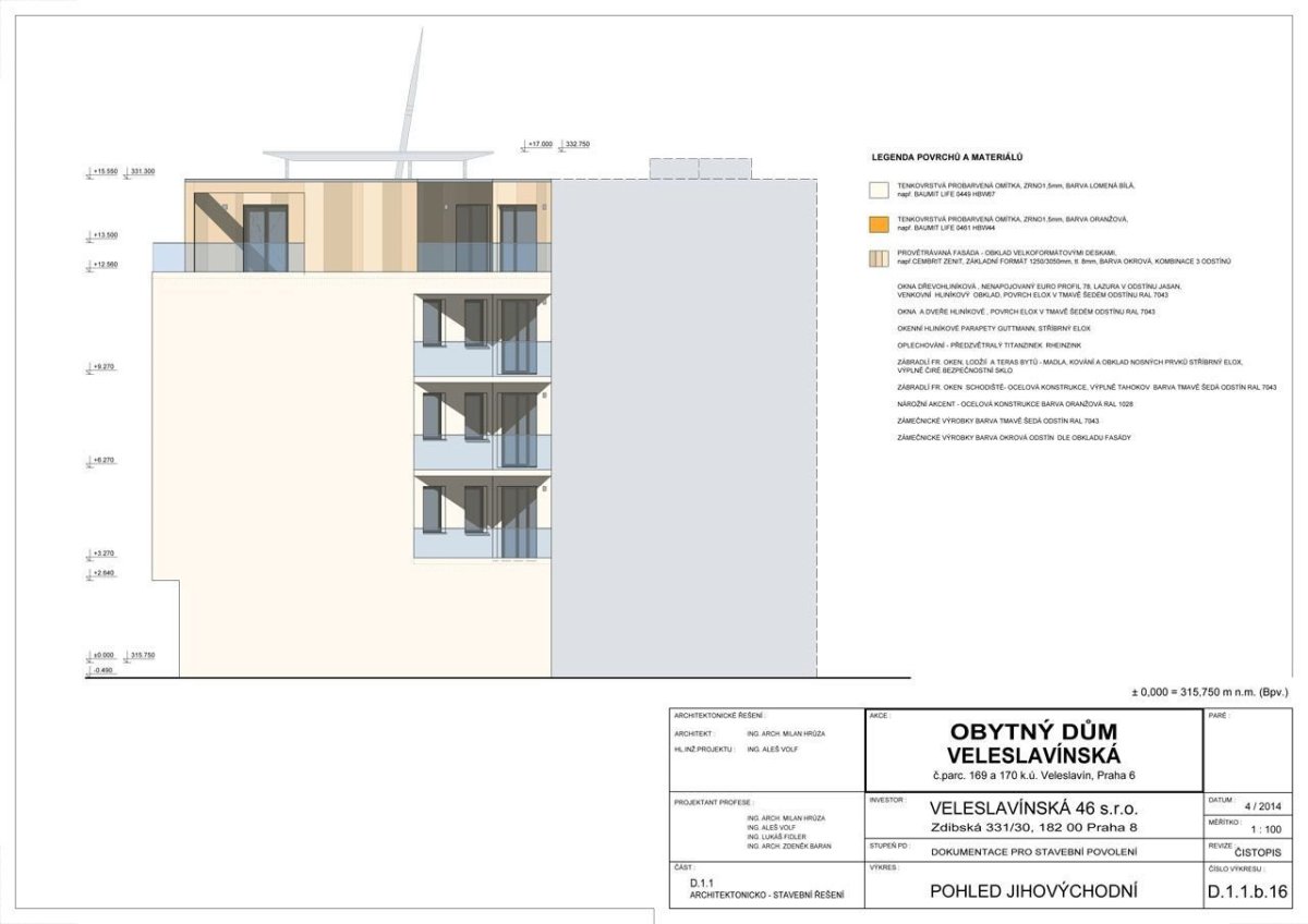 Ing. arch. Milan Hrůza, bytový dům Veleslavínská - pohled jihovýchodní