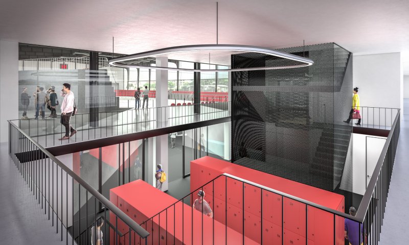 Šatna pro veřejnost, průhled do haly, vizualizace, Qarta architektura