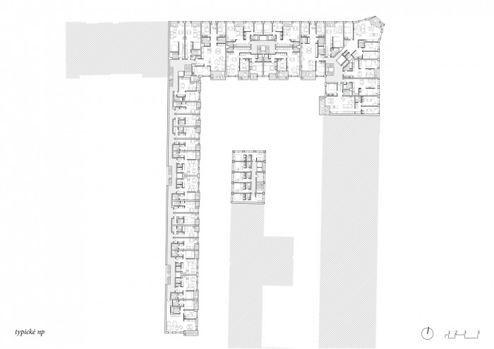 Bytový dům v Karlíně, půdorys typického podlaží, Barbora Červeňová
