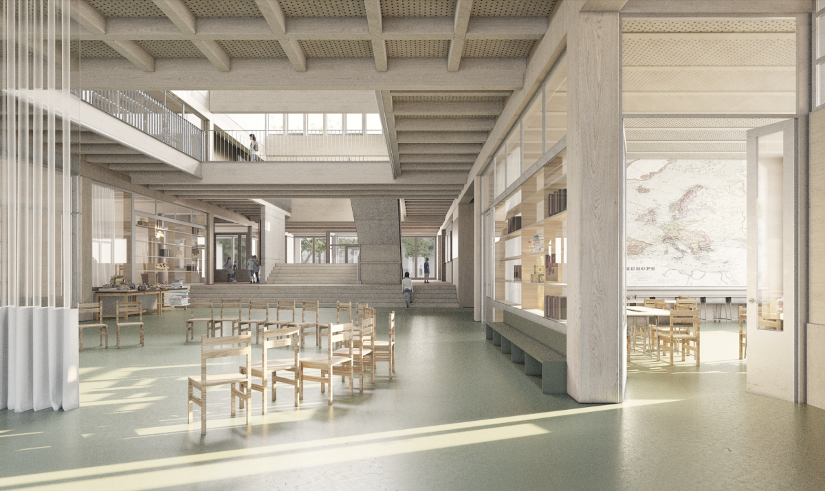 Vizualizace interiéru - Školní kampus, Mnichovo Hradiště - soutěž 2023 - 1.místo