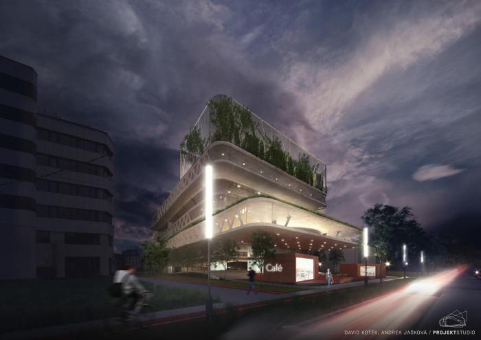 Vítězný projekt v soutěži na parkovací dům v Ostravě od kanceláře PROJEKTSTUDIO.