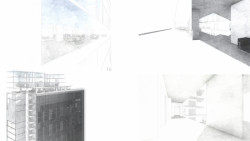 Návrh studentského bydlení v Holešovicích, skica, Eliška Ptáčková.