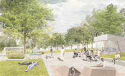 Vizualizace parku Střed v Mostě podle návrhu Rehwaldt Landscape Architects a Atelier Hoffman (Park Střed v Mostě, Rehwaldt Landscape Architects + Atelier Hoffman)