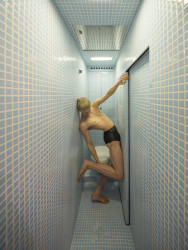 WC s vchodem do sauny (Minimální byt v Rotterdamu, STAR - Strategies and Architecture, BOARD - Bureau of Architecture, Research and Design)