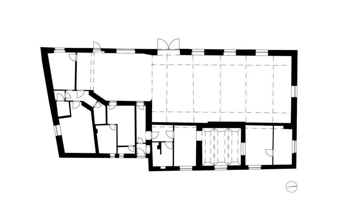 Rekonstrukce hospody se sálem v Máslovicích, původní půdorys, Bod Architekti