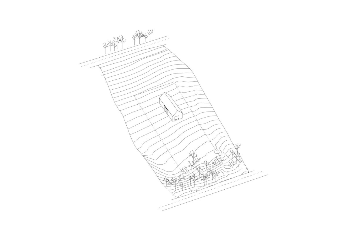 Axonometrie (Víkendový dům nad přehradou, NOIZ architekti)