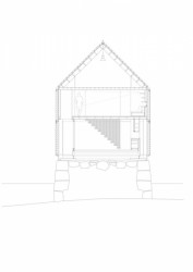 Knut Hjeltnes AS Sivilarkitekter MNAL, chata na osrůvku Sildegarnsholmen, příčný řez, vizualizace