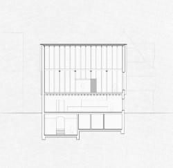 Budova restaurace Das Waldhorn v německém Kirchheim unter Teck, KO/OK Architektur a Studio Berardi, řez