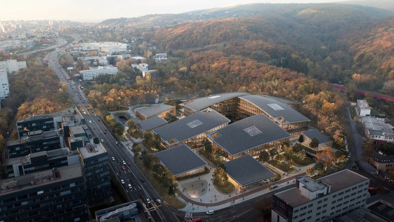 Vizualizace uhlíkově neutrálního technologického centra od studia BIG