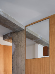 Detail sloupu, k němuž přilehá skříň. (Byt na rohu; Prokop Hartl)