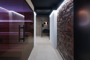 Nově vzniklé wellness umístěné v historických sklepních prostorách (Villa Fitz v Rokycanech, Luni architekti)