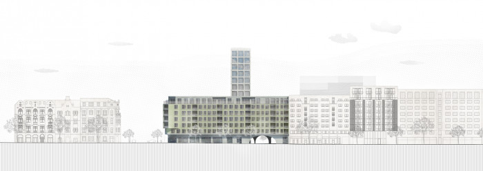 Bytový dům v Karlíně, řezopohled, Barbora Červeňová