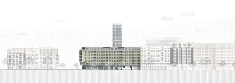 Bytový dům v Karlíně, řezopohled, Barbora Červeňová