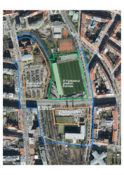 Schematická mapka lokality s vymezením projektů hlavního města Prahy