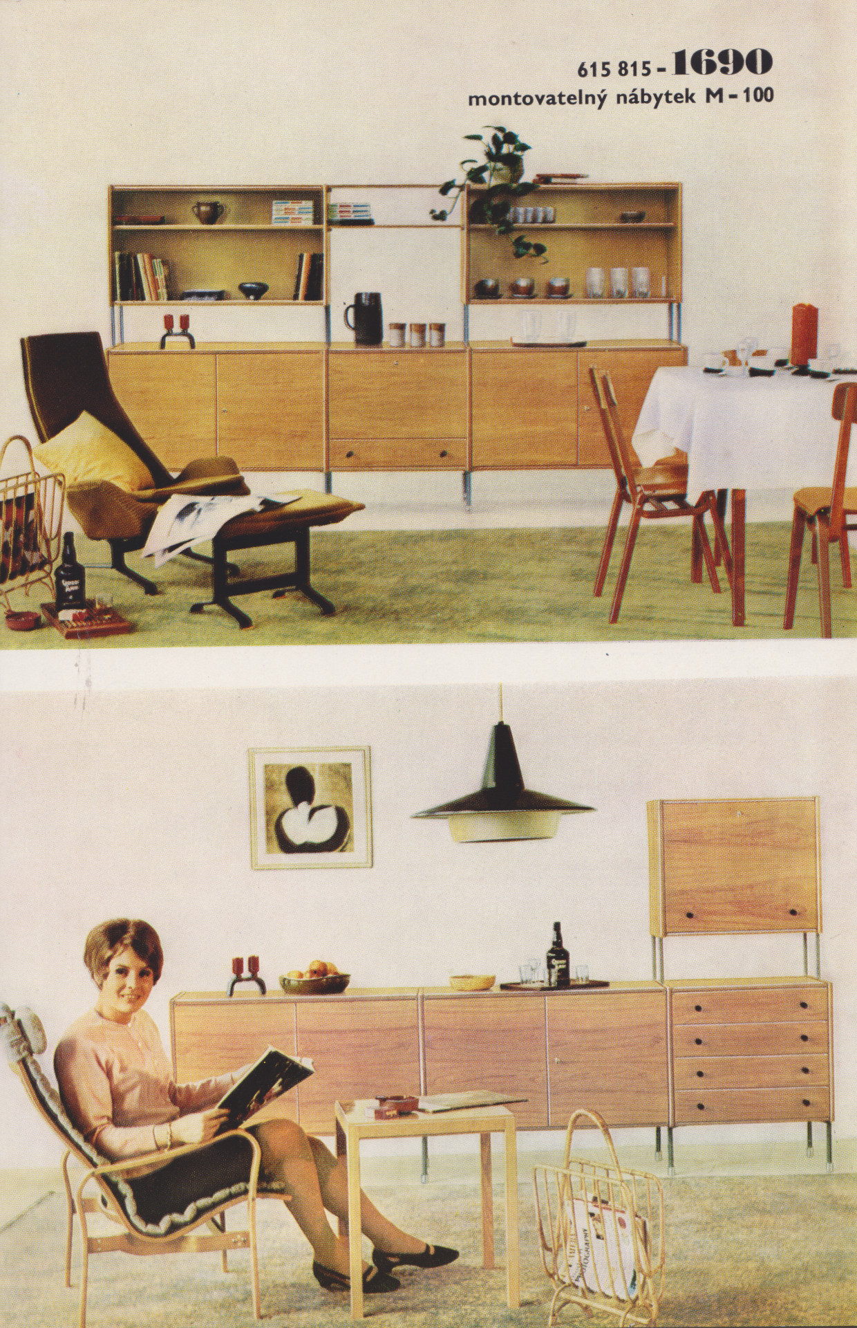 První nábytek, který se dodával v rozloženém stavu. Návrh montovatelného dílcového nábytku, tzv. monstisektoru, vznikl v roce 1956 a s označením M-100 byl v roce 1959 zařazen do sériové výroby v národním podniku UP Rousínov. Jako první nábytek tohoto druhu u nás byl sestavován montážním způsobem z typizovaných dílců s možností variability konstrukčního a skladebného řešení.