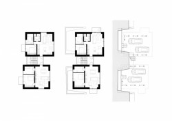 Paleko Arch Studija, PLAZMA Architecture Studio, dřevěné domky Rasu u Vilniusu, půdorys horních domů, výkres