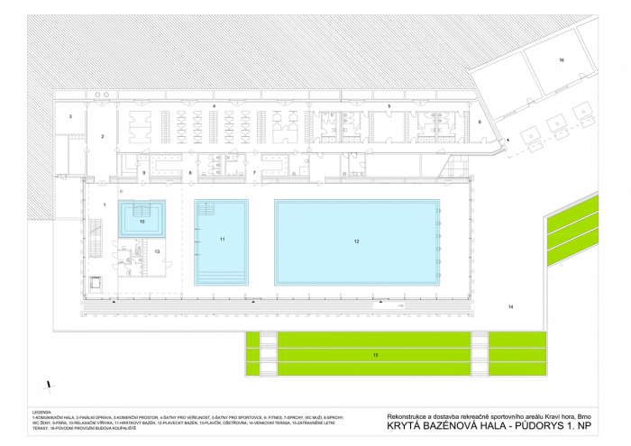 Architekti DRNH, Sportovní a rekreační areál Kraví hora, půdorys 1. NP – foto