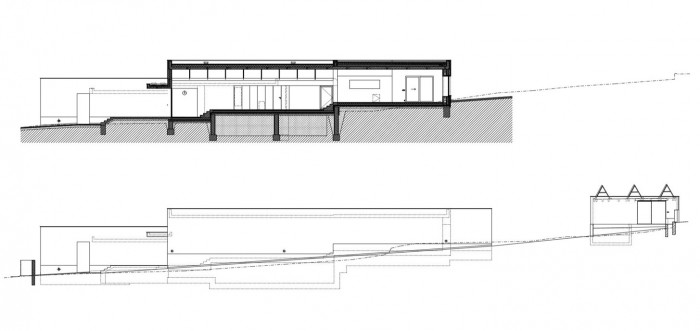 Rodinný dům Benešov, podélný řez a pohled, Holiš + Šochová architekti