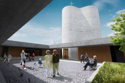 Cizualizace kostela Seslání Ducha svatého a duchovního centra Lisen,