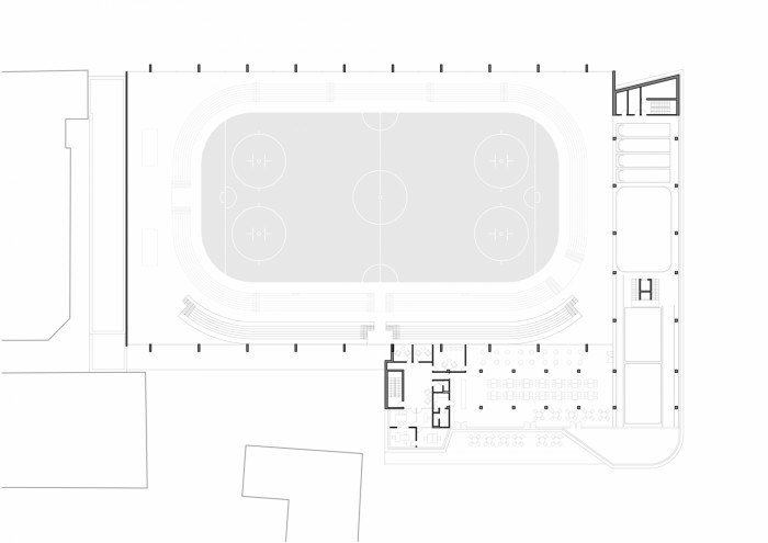 Revitalizace zimního stadionu v Opavě, Qarta Architektura, půdorys 2NP