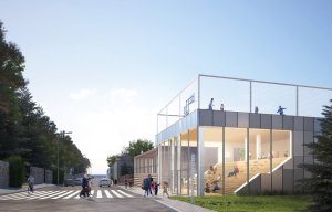Přístavba školy vytváří nový vstup z ulice Nad Kazankou, MAS Architects.